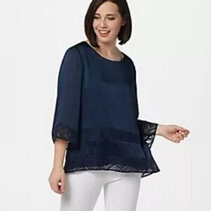 Women’s. Size 16 H by Halston Elegant Navy Blue Women's Top with Lace